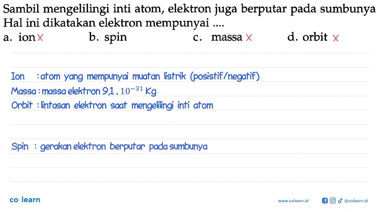 Sambil mengelilingi inti atom, elektron juga berputar pada