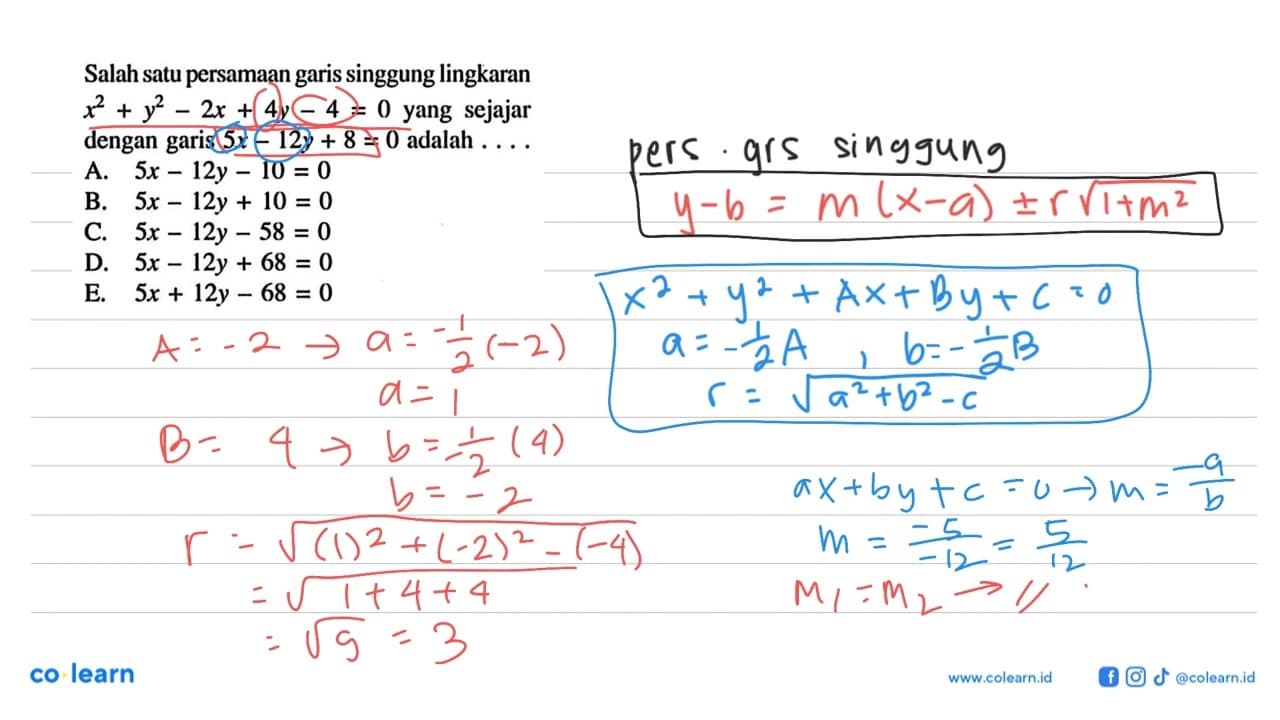 Salah satu persamaan garis singgung lingkaran x^2+y^2-2 x+4