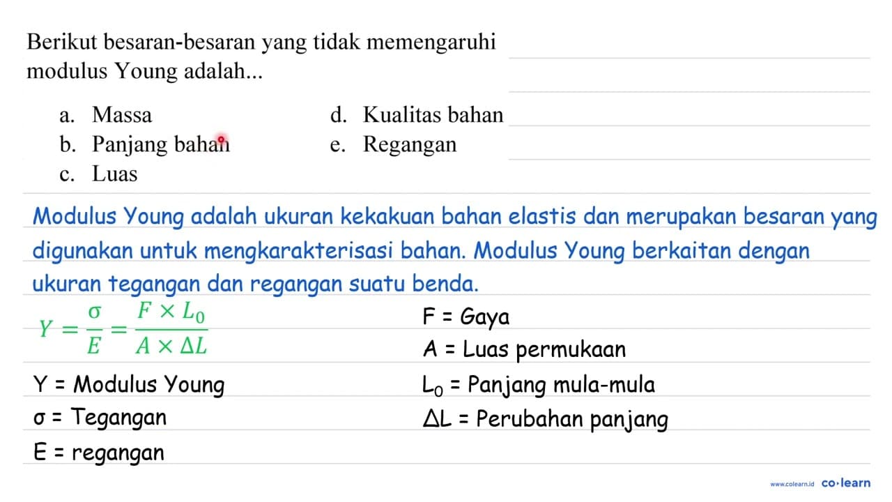 Berikut besaran-besaran yang tidak memengaruhi modulus