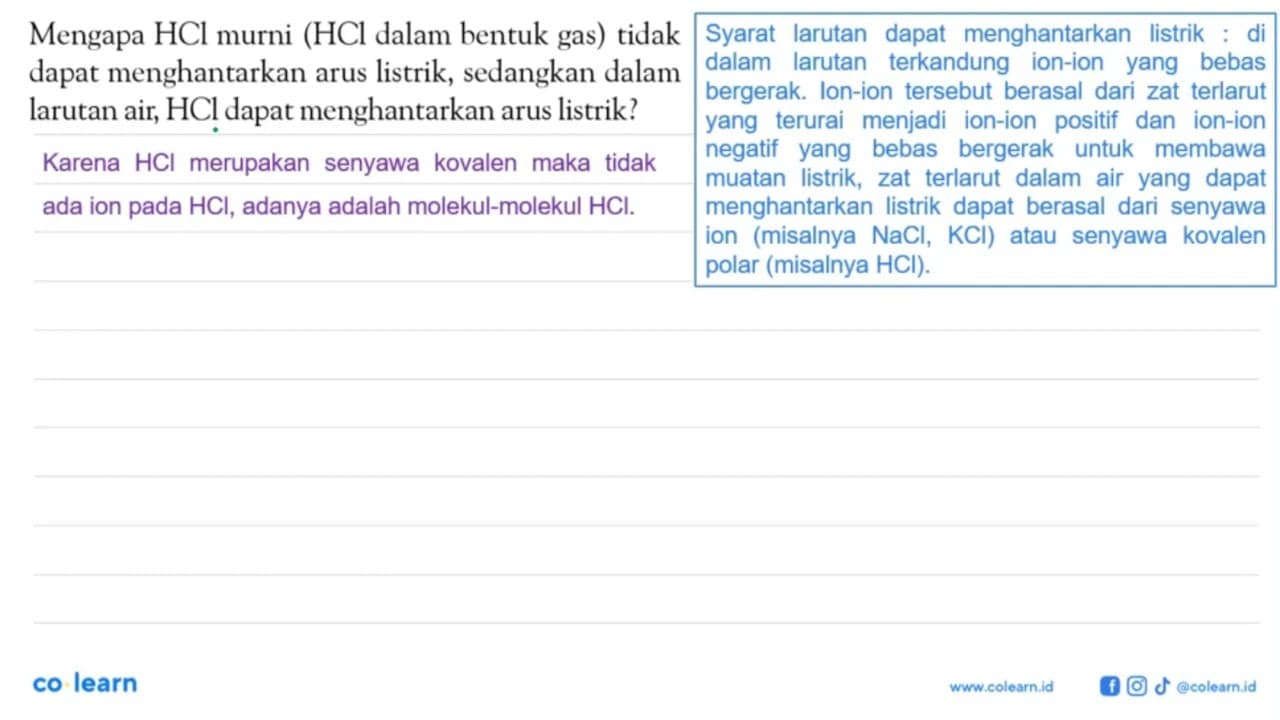 Mengapa HCl murni (HCl dalam bentuk gas) tidak dapat