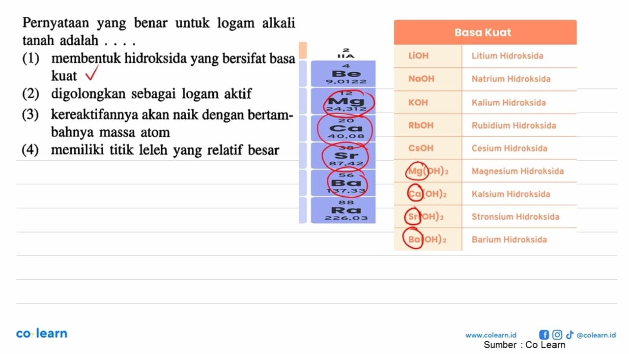 Pernyataan yang benar untuk logam alkali tanah adalah ....