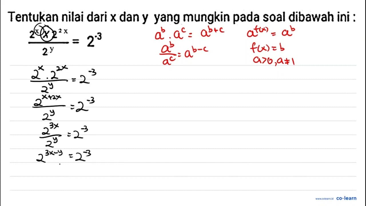 Tentukan nilai dari x dan y yang mungkin pada soal dibawah