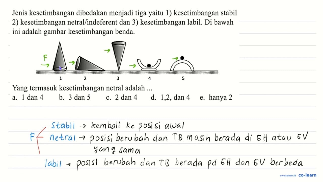 Jenis kesetimbangan dibedakan menjadi tiga yaitu 1)