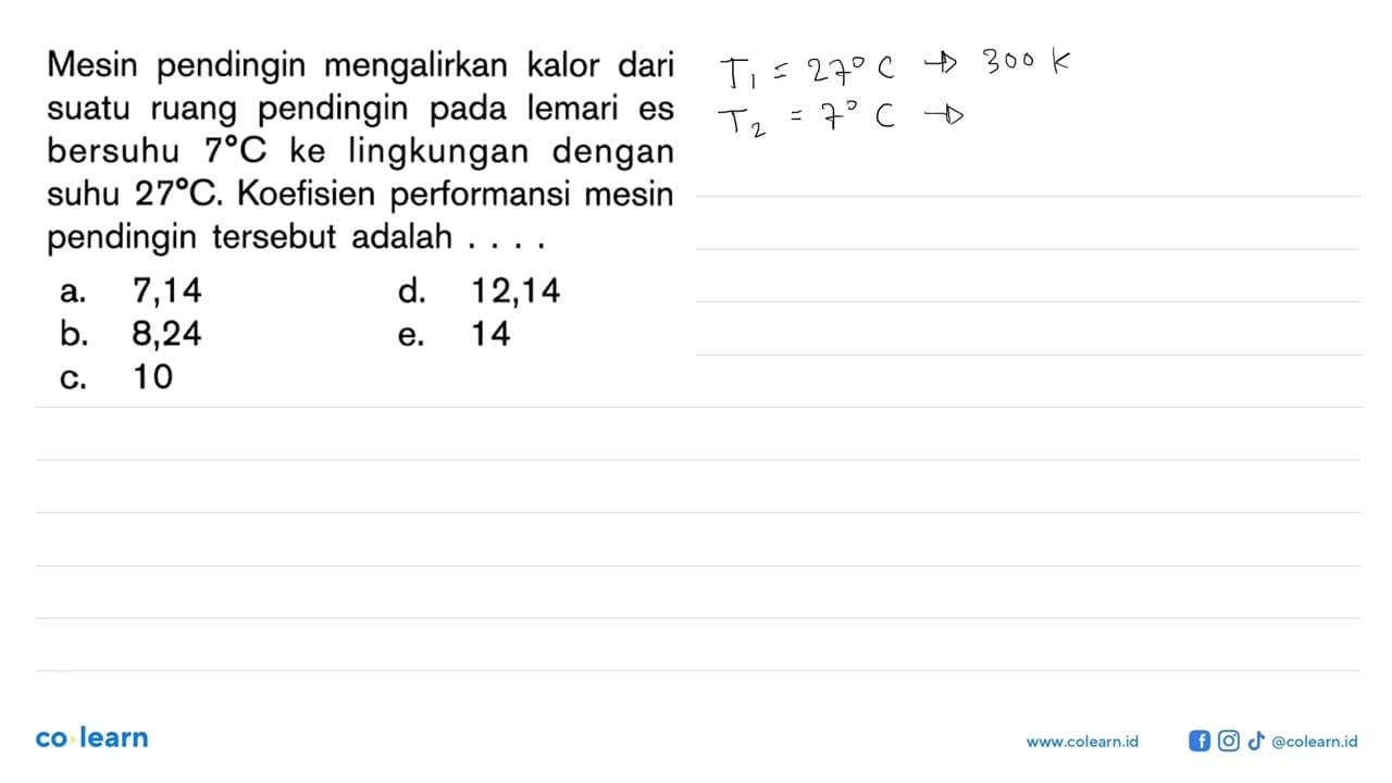 Mesin pendingin mengalirkan kalor dari suatu ruang