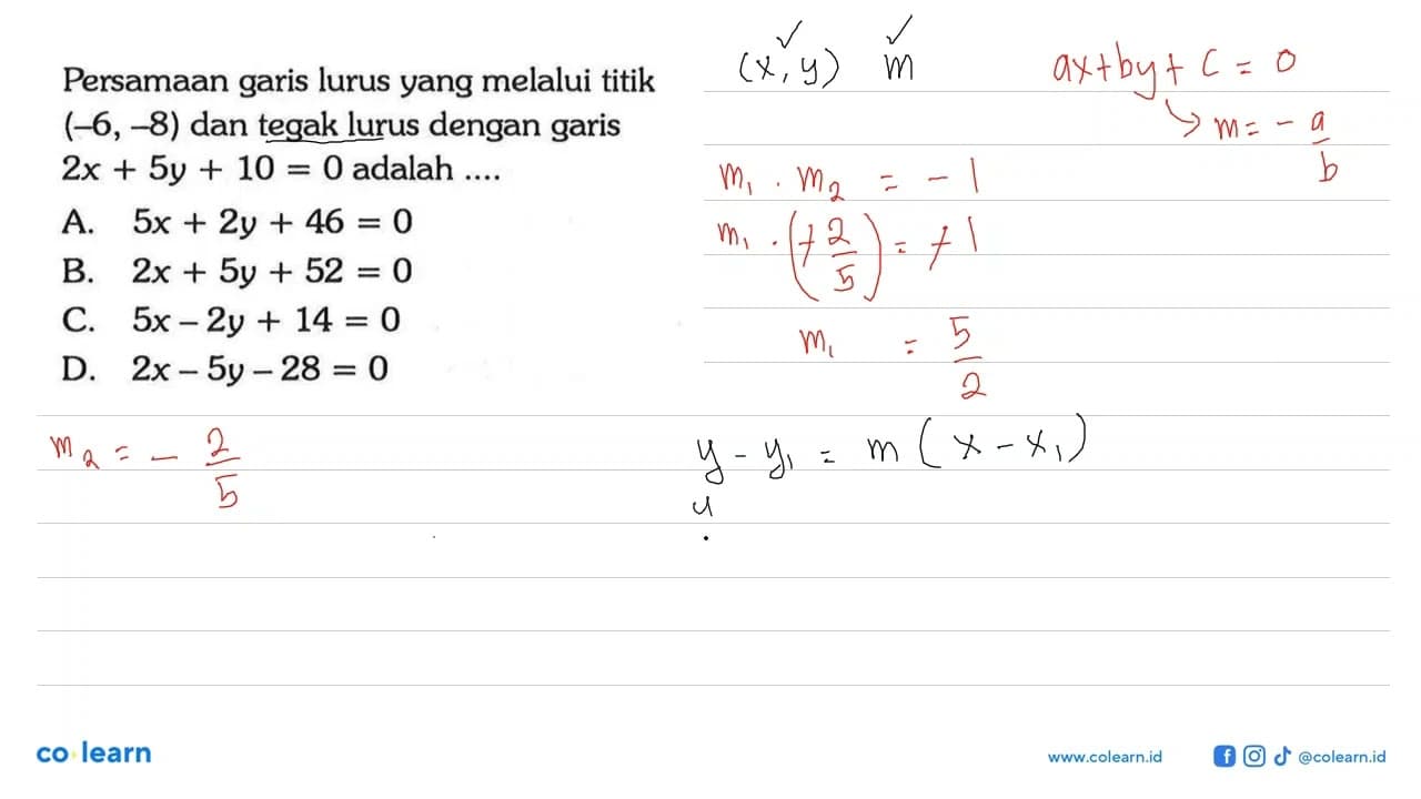 Persamaan garis lurus yang melalui titik (-6,-8) dan tegak