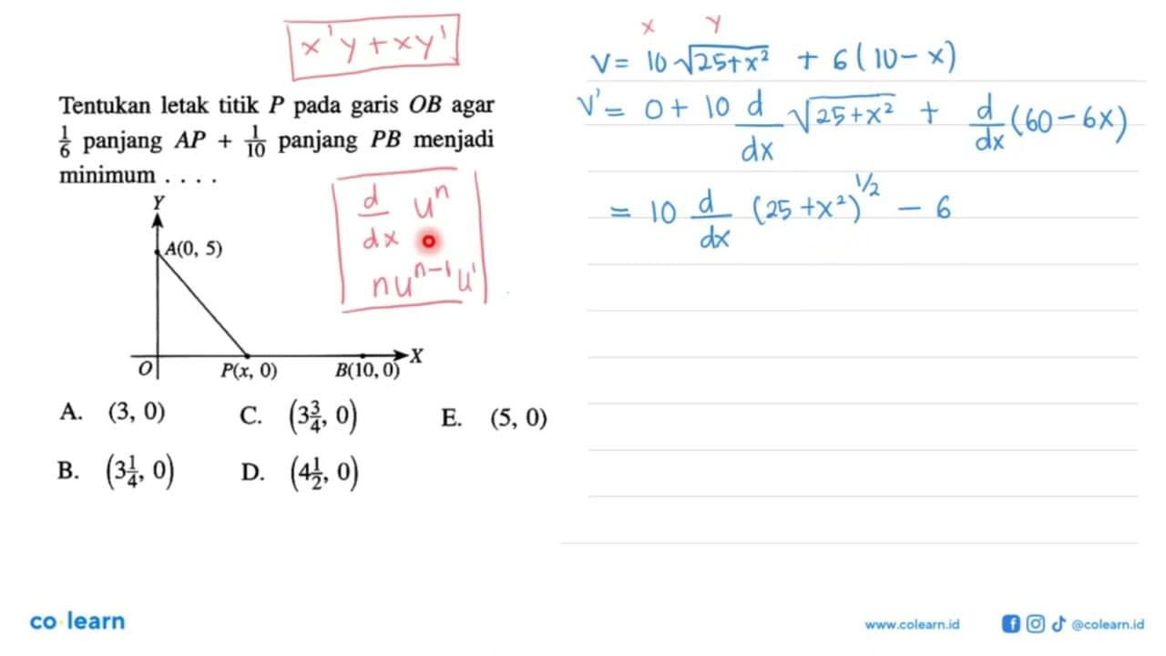 Tentukan letak titik P pada garis OB agar 1/6 panjang AP +