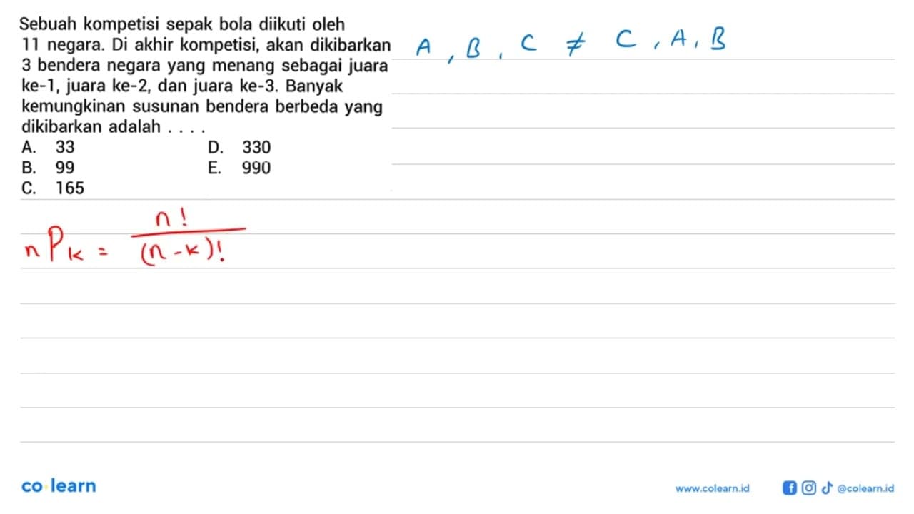 Sebuah kompetisi sepak bola diikuti oleh 11 negara. Di