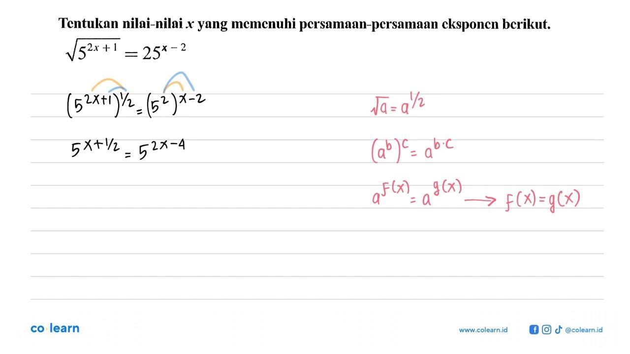 Tentukan nilai-nilai x yang memenuhi persamaan-persamaan