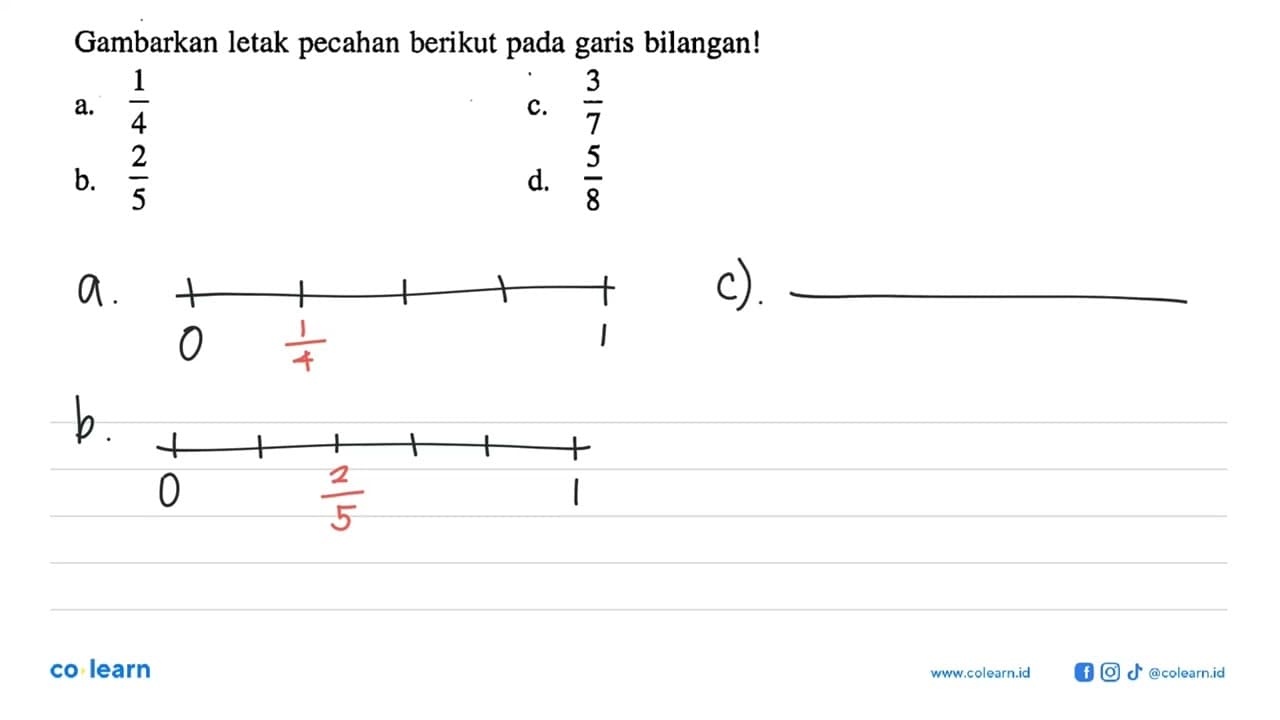 Gambarkan letak pecahan berikut pada garis bilangan!