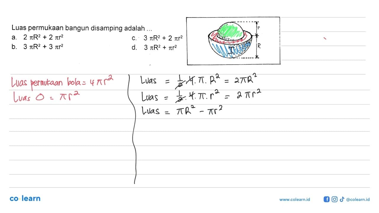 Luas permukaan bangun disamping adalah ... r R