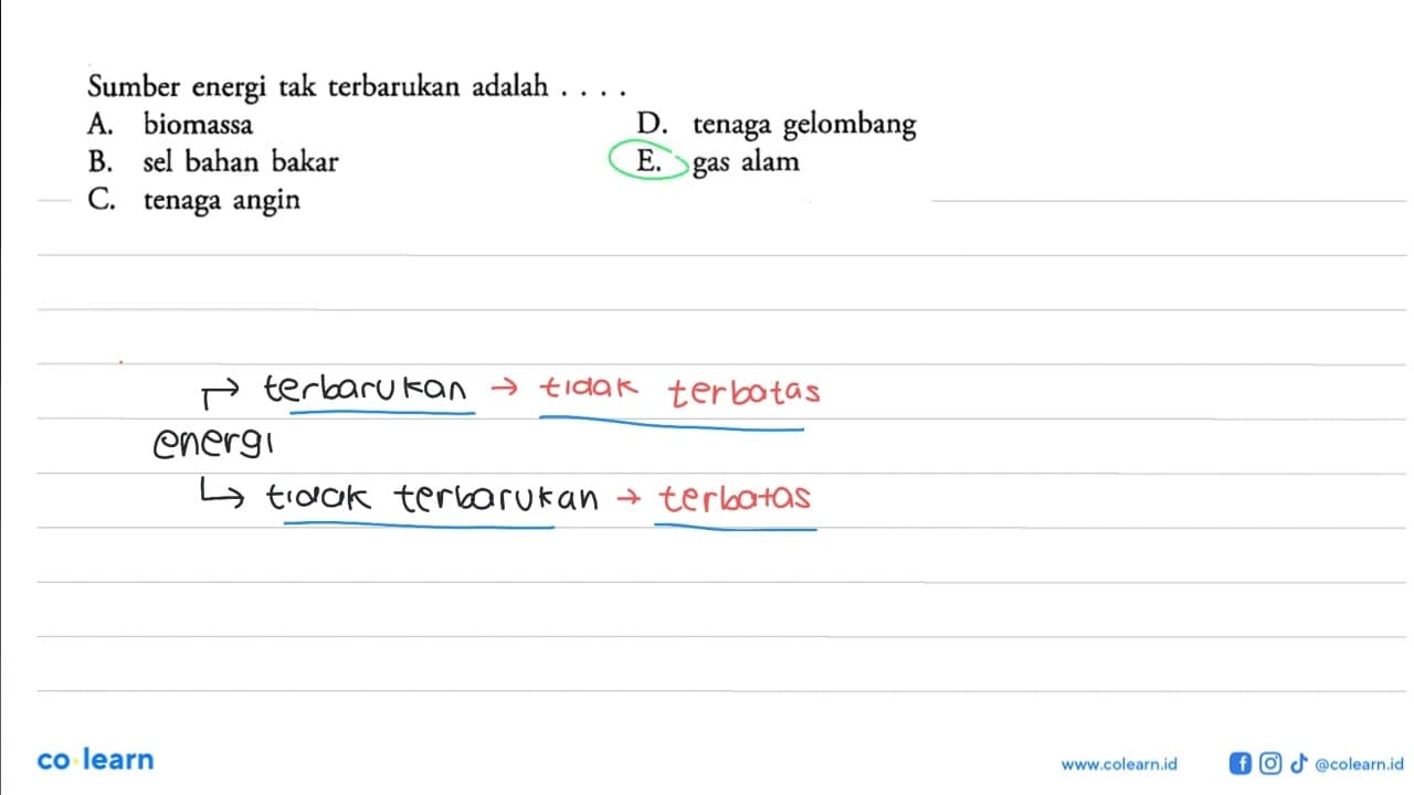 Sumber energi tak terbarukan adalah ....A. biomassaD.