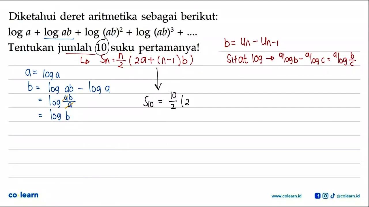 Diketahui deret aritmetika sebagai berikut: log a + log ab