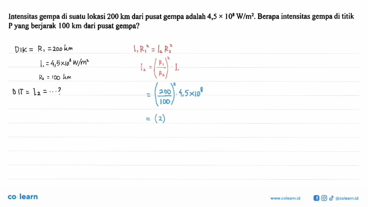 Intensitas gempa di suatu lokasi 200 km dari pusat gempa