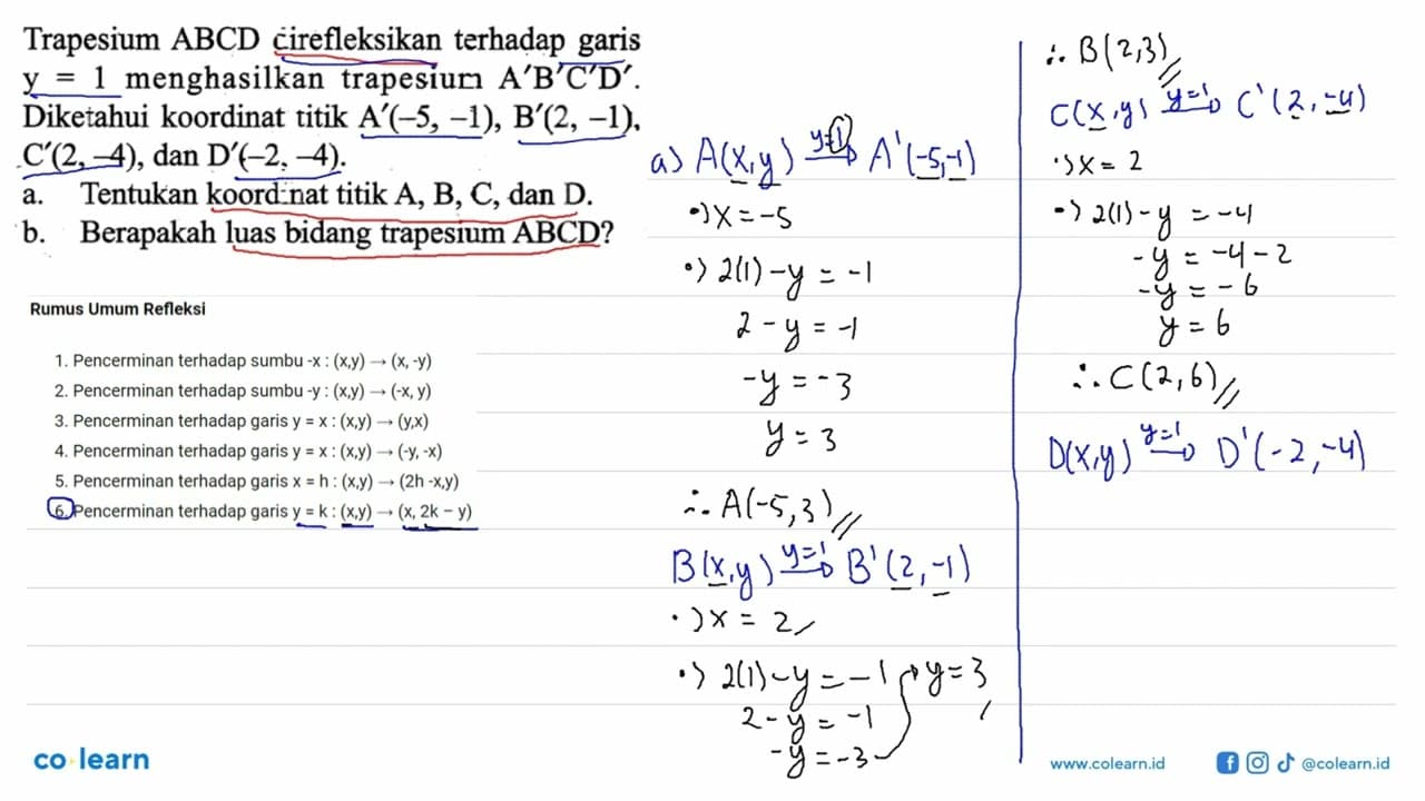 Trapesium ABCD cirefleksikan terhadap garis y=1