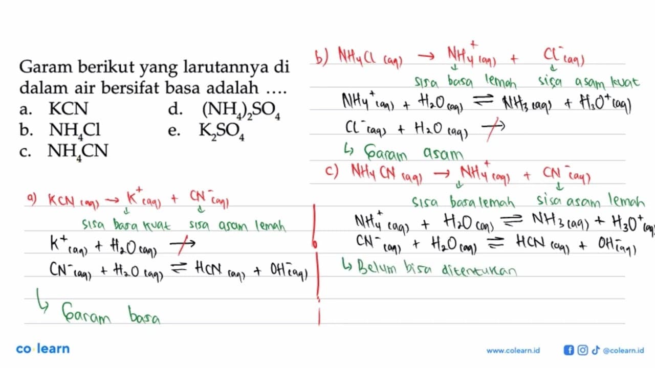 Garam berikut yang larutannya di dalam air bersifat basa