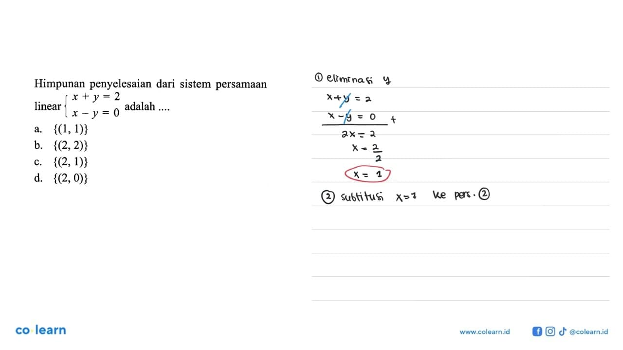 Himpunan penyelesaian dari sistem persamaan linear x + y =