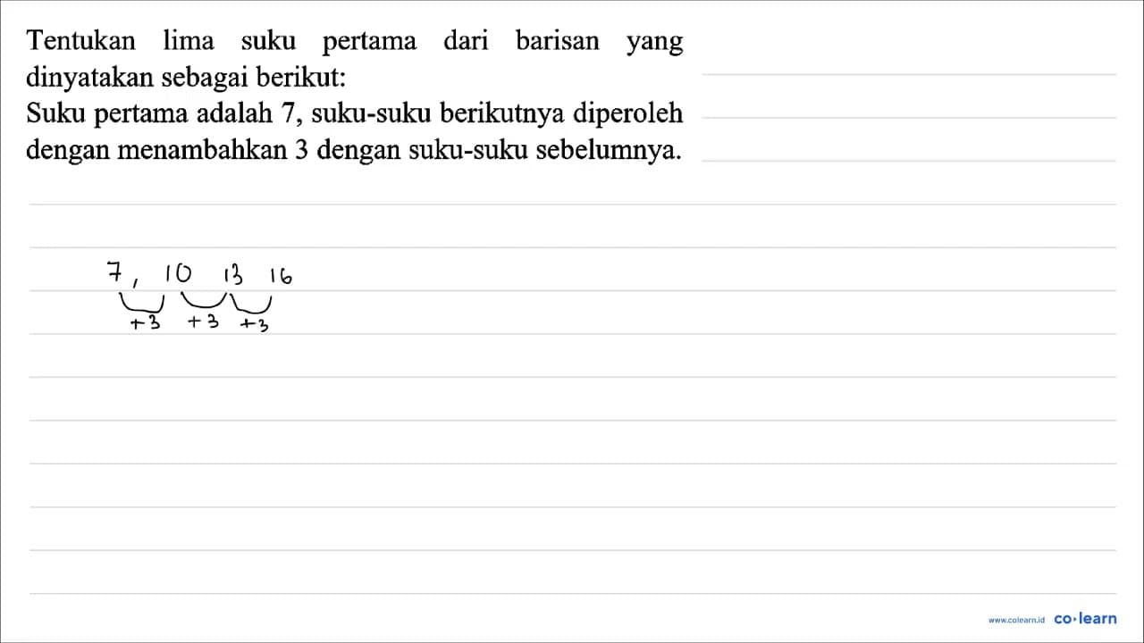 Tentukan lima suku pertama dari barisan yang dinyatakan