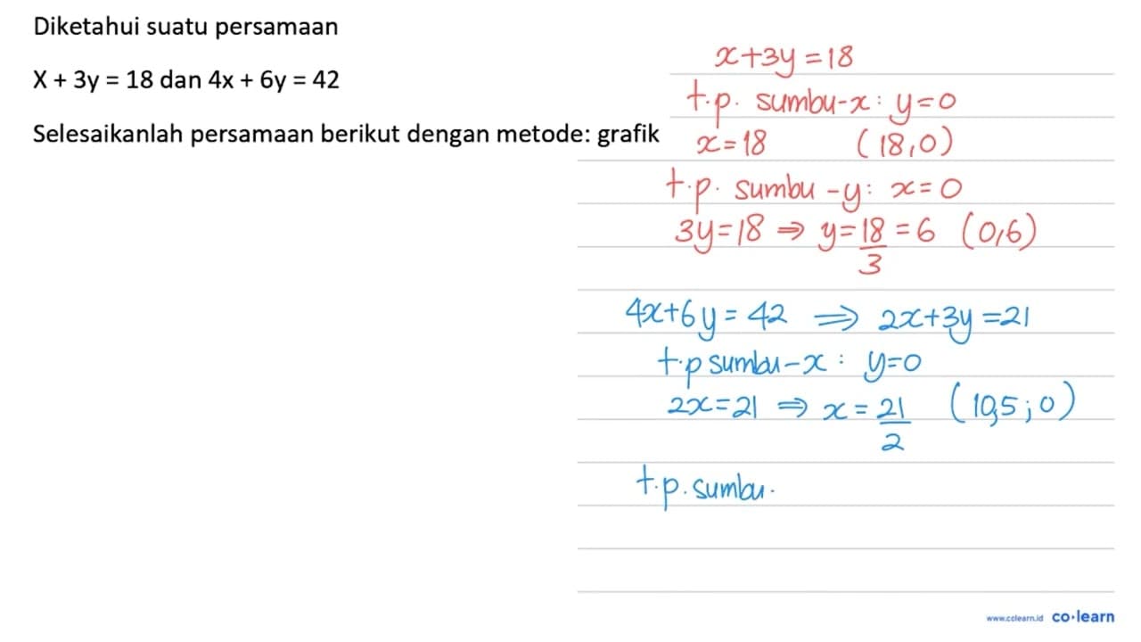 Diketahui suatu persamaan x+3 y=18 { dan ) 4 x+6 y=42