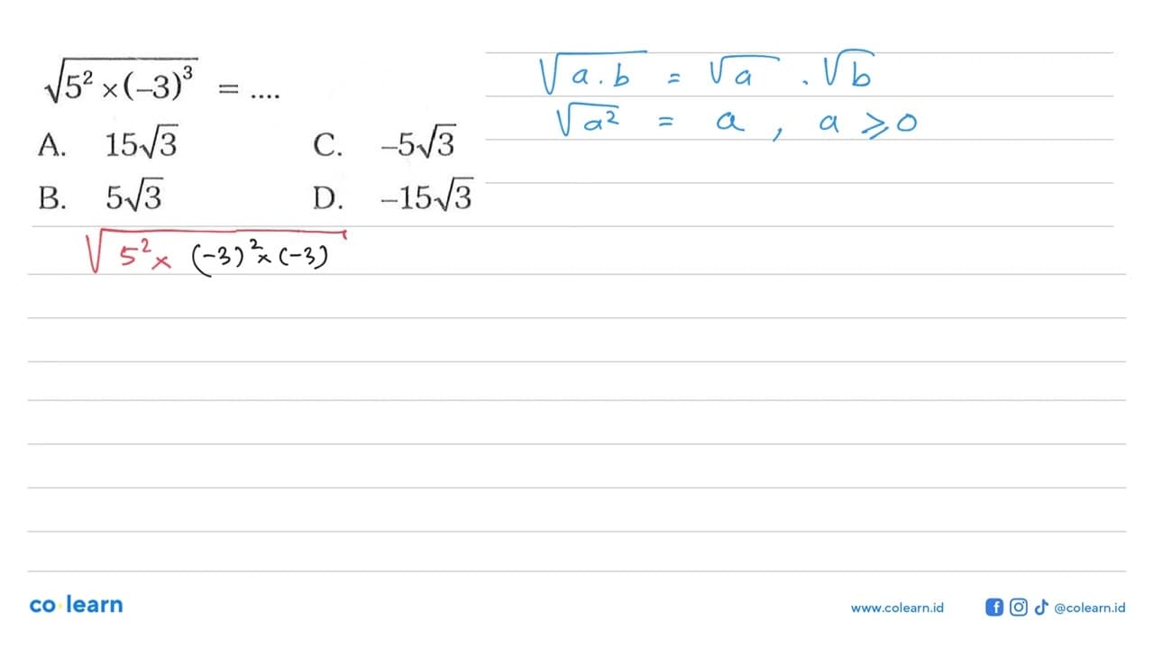 akar(5^2 x (-3)^3) = ...