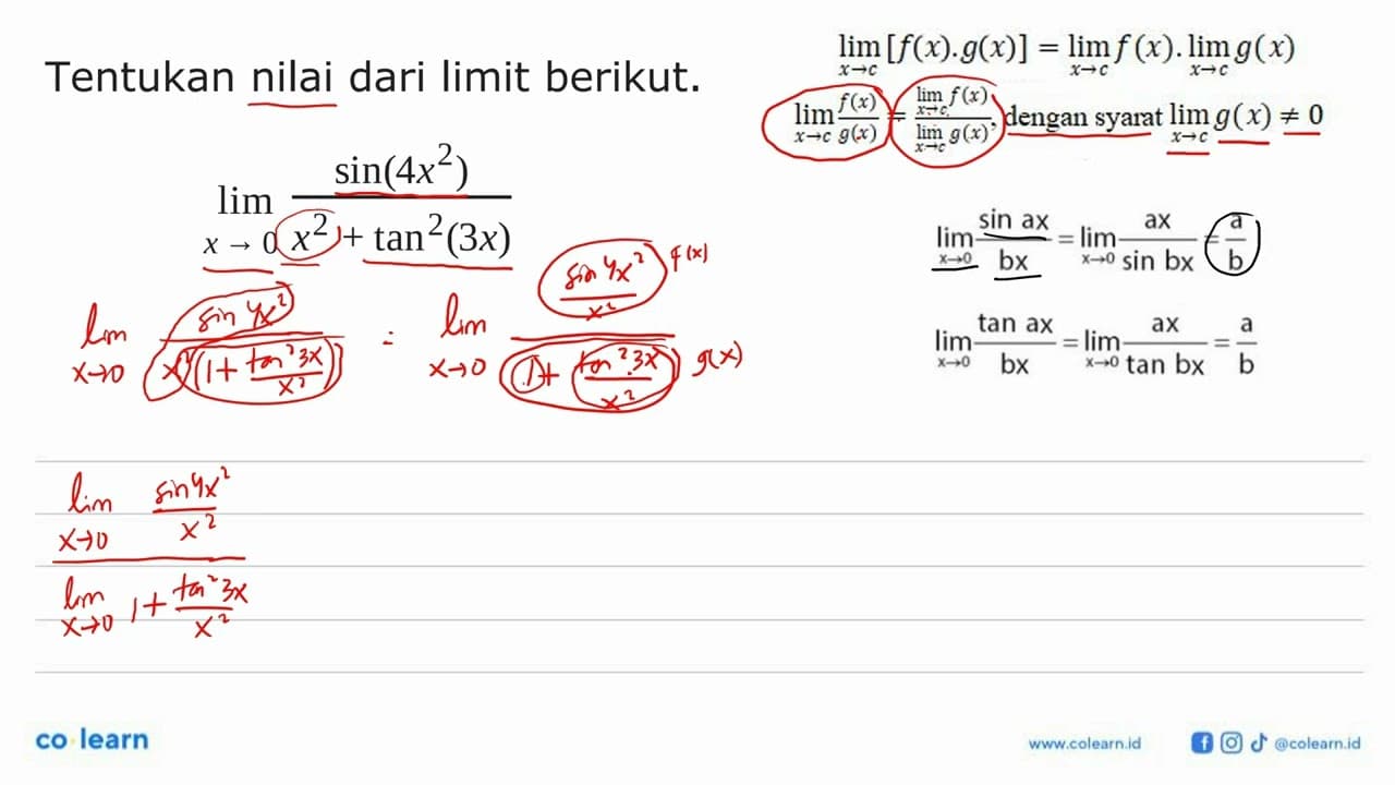 Tentukan nilai dari limit berikut. lim x->0