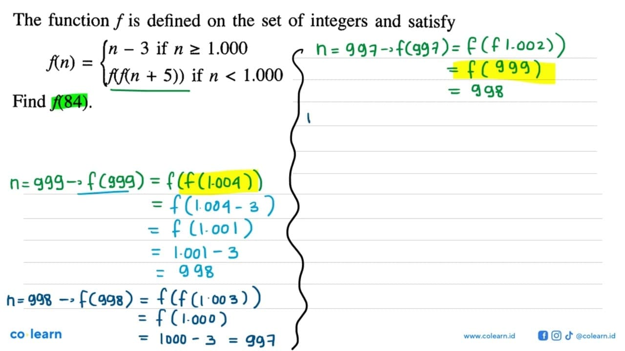 The function f is defined on the set of integers and