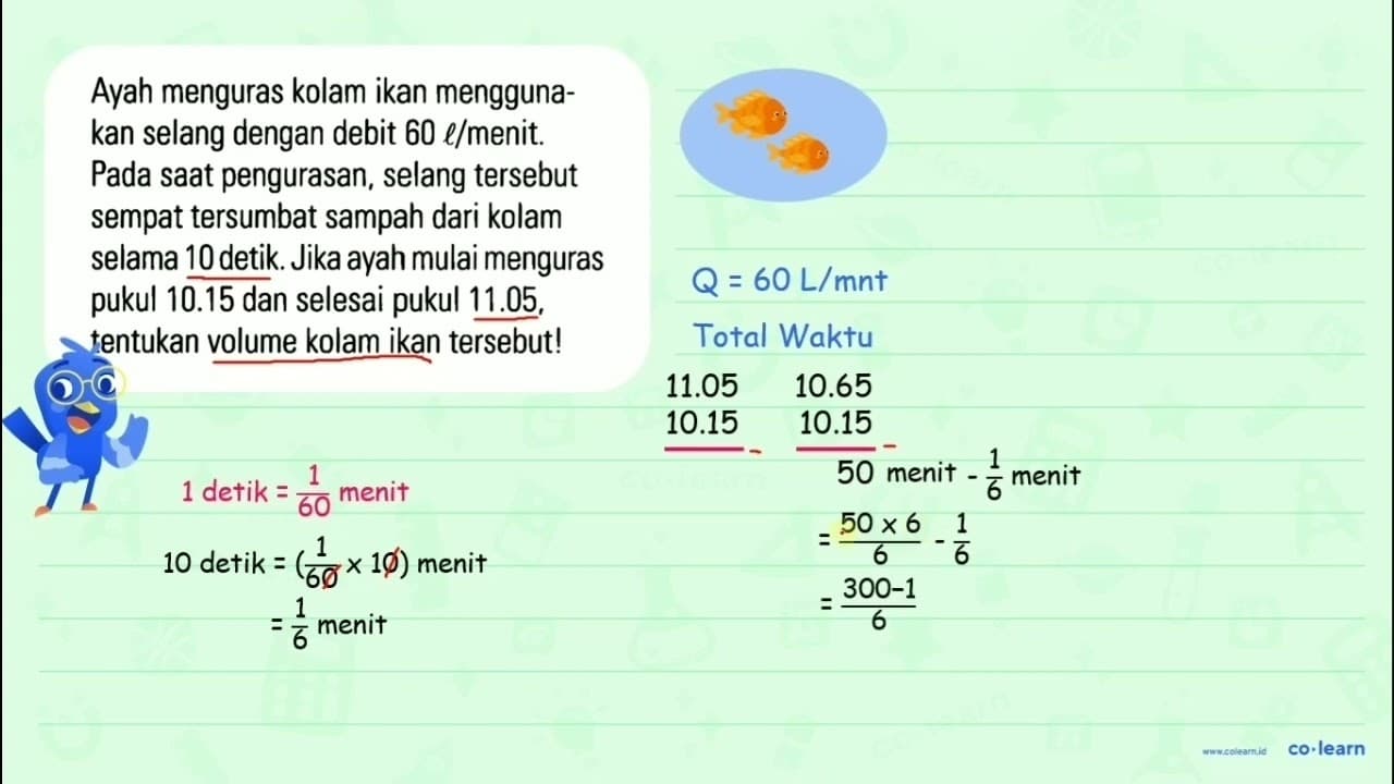 Ayah menguras kolam ikan menggunakan selang dengan debit 60