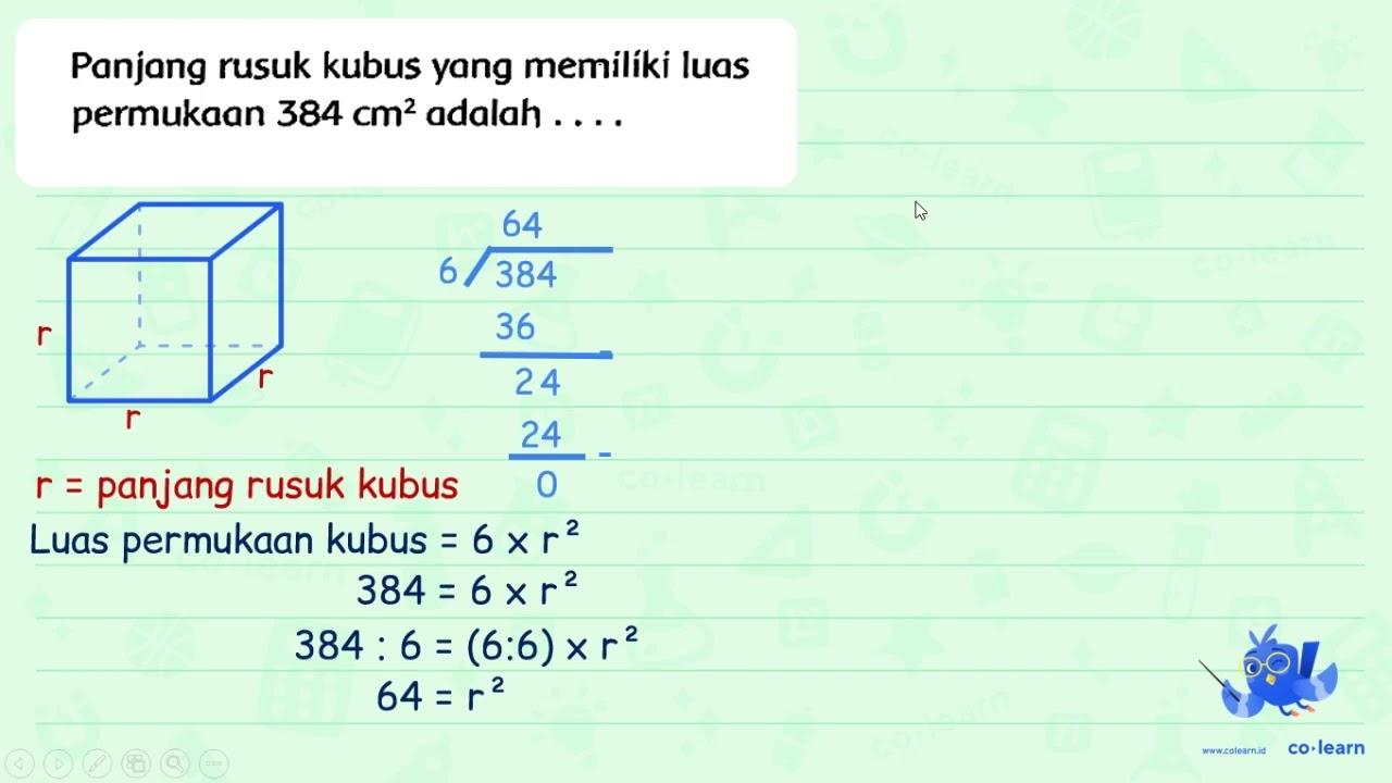 Panjang rusuk kubus yang memiliki luas permukaan 384 cm^(2)