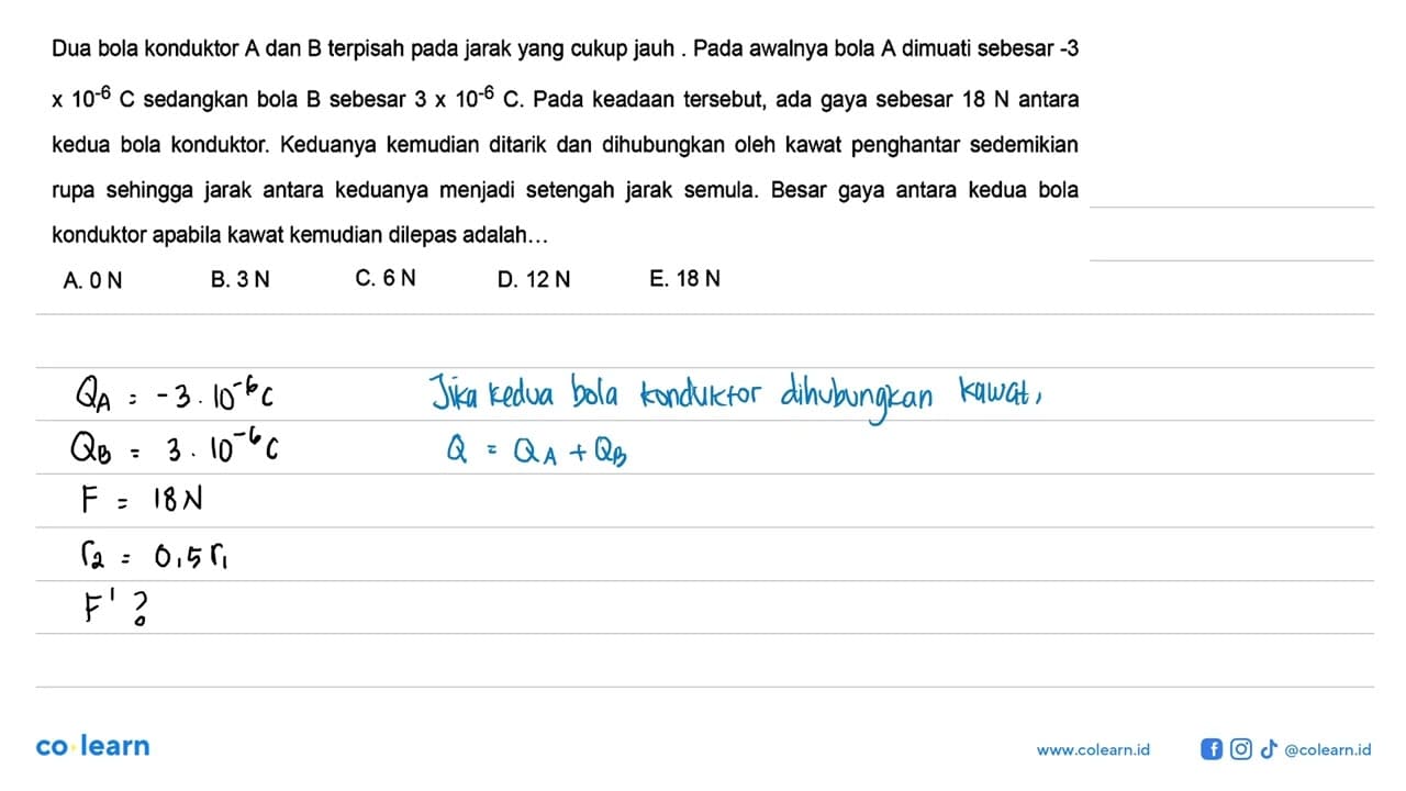 Dua bola konduktor A dan B terpisah pada jarak yang cukup