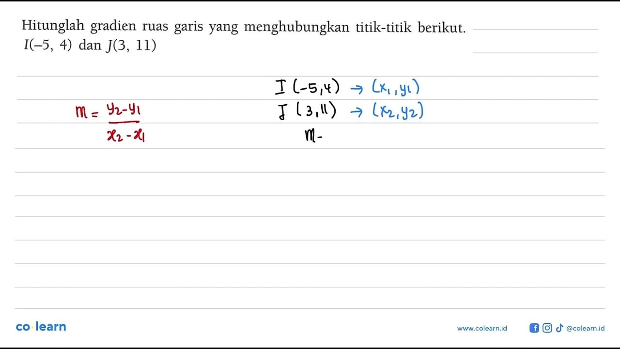 Hitunglah gradien ruas garis yang menghubungkan titik-titik