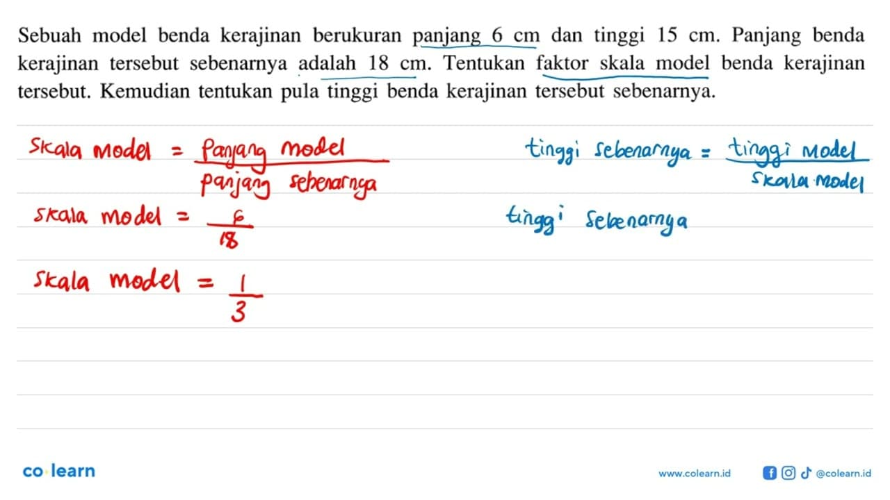 Sebuah model benda kerajinan berukuran panjang 6 cm dan