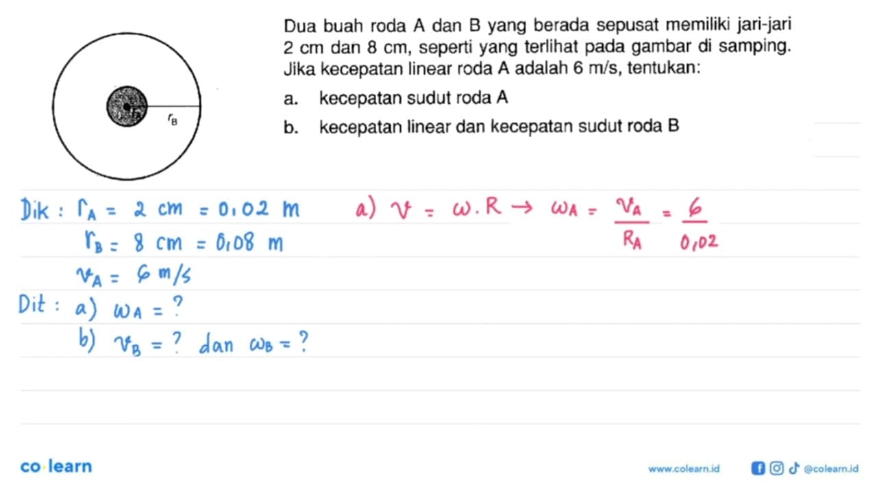 Dua buah roda A dan B yang berada sepusat memiliki