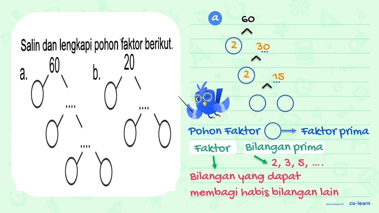 Salin dan lengkapi pohon faktor berikut. a. 60 .... .... b.