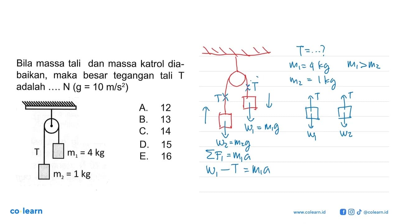 Bila massa tali dan massa katrol diabaikan, maka besar