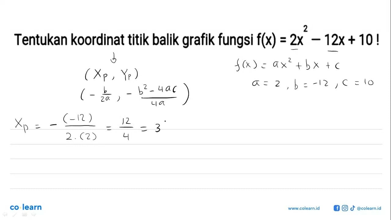 Tentukan koordinat titik balik grafik fungsi