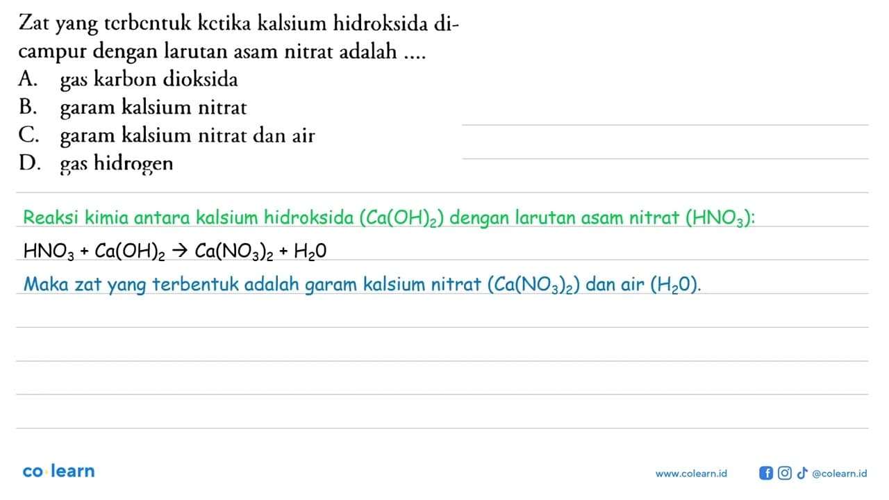 Zat yang terbentuk ketika kalsium hidroksida dicampur