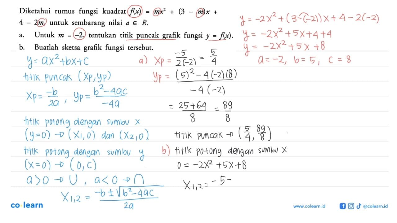 Diketahui rumus fungsi kuadrat f(x)=mx^2+(3-m)x+4-2m, untuk