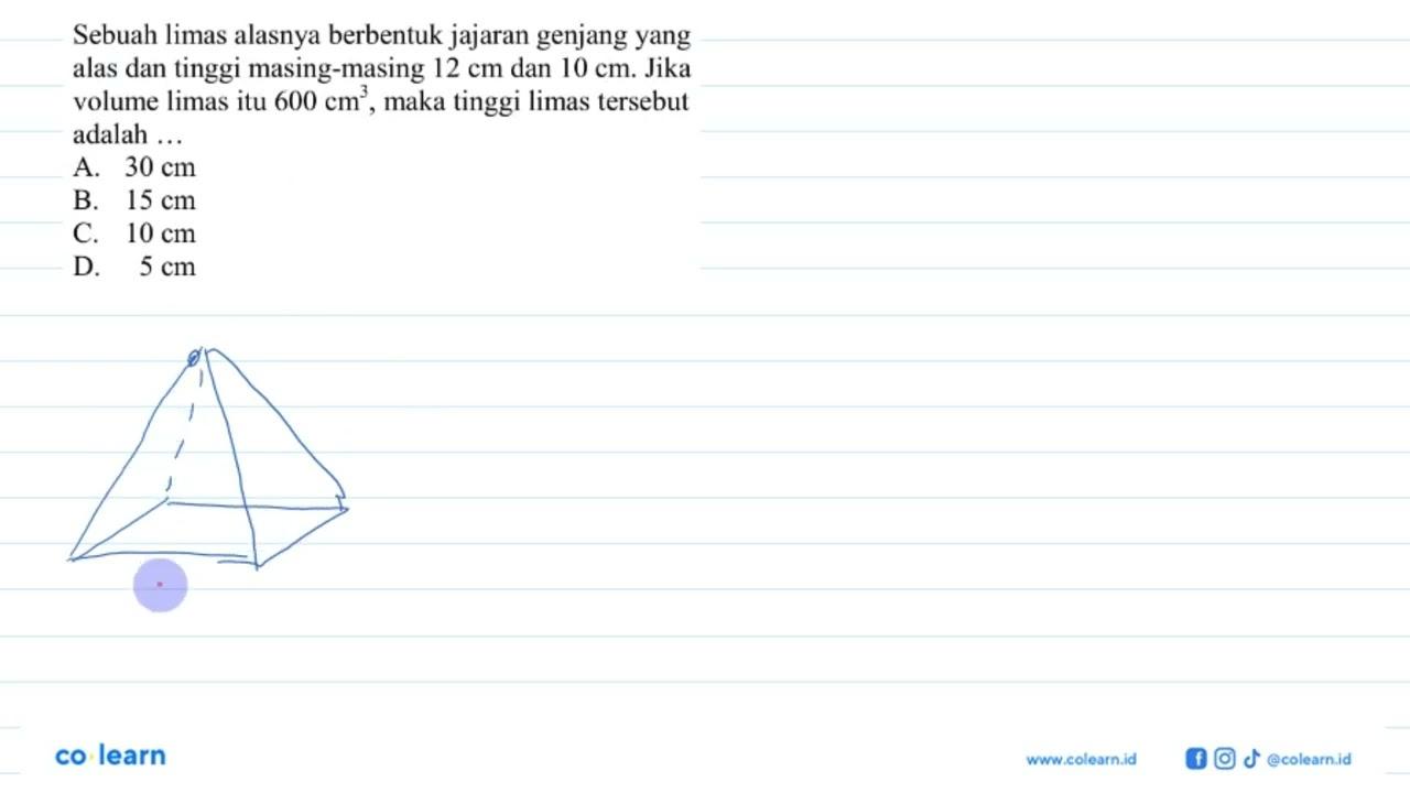 Sebuah limas alasnya berbentuk jajaran genjang yang alas