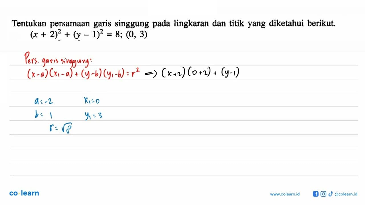 Tentukan persamaan garis singgung pada lingkaran dan titik