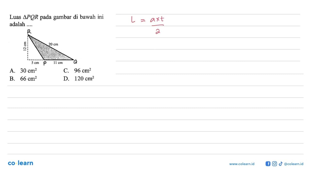 Luas segitiga PQR pada gambar di bawah ini adalah .... 12
