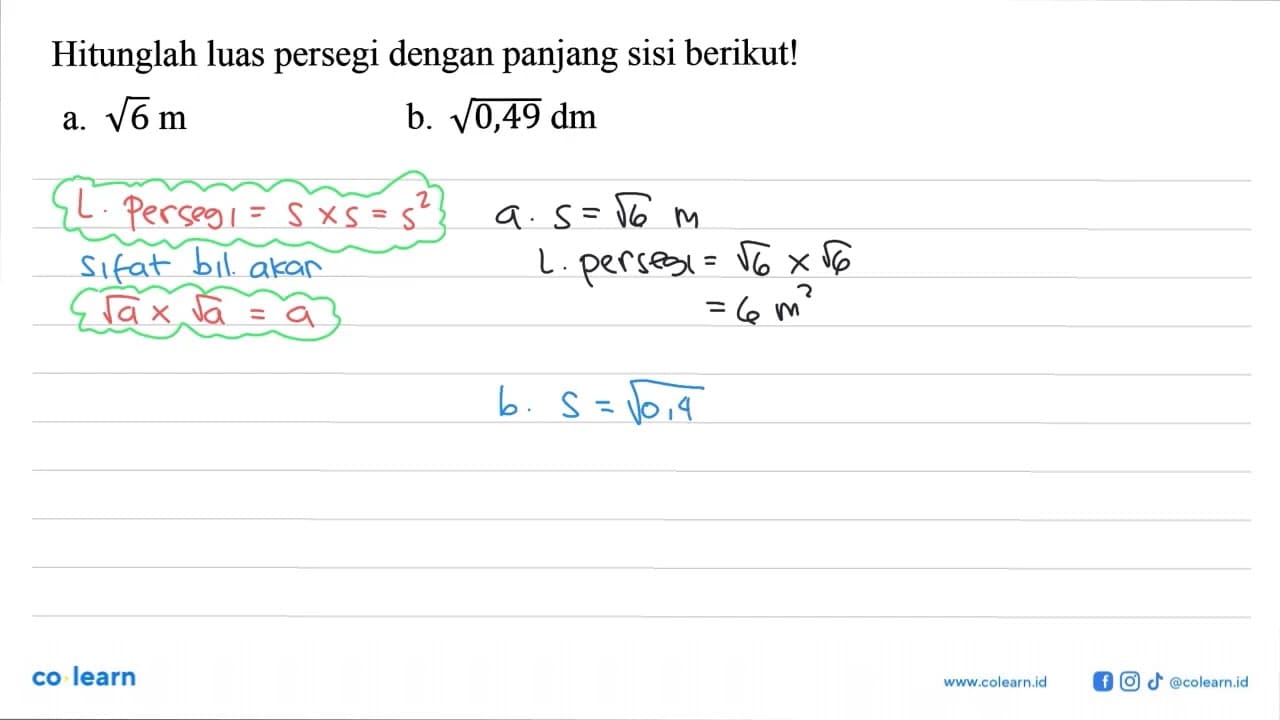 Hitunglah luas persegi dengan panjang sisi berikut!a.