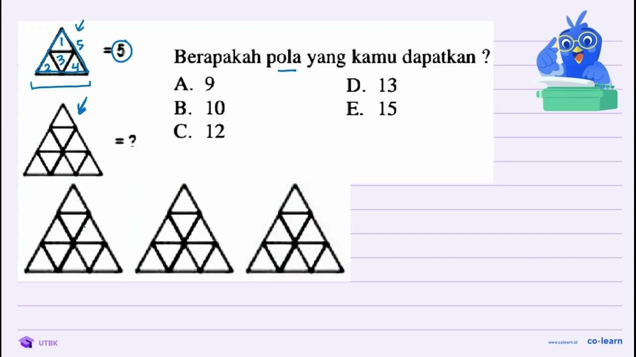 Berapakah pola yang kamu dapatkan ? =5 = ? A. 9 B. 10 C. 12