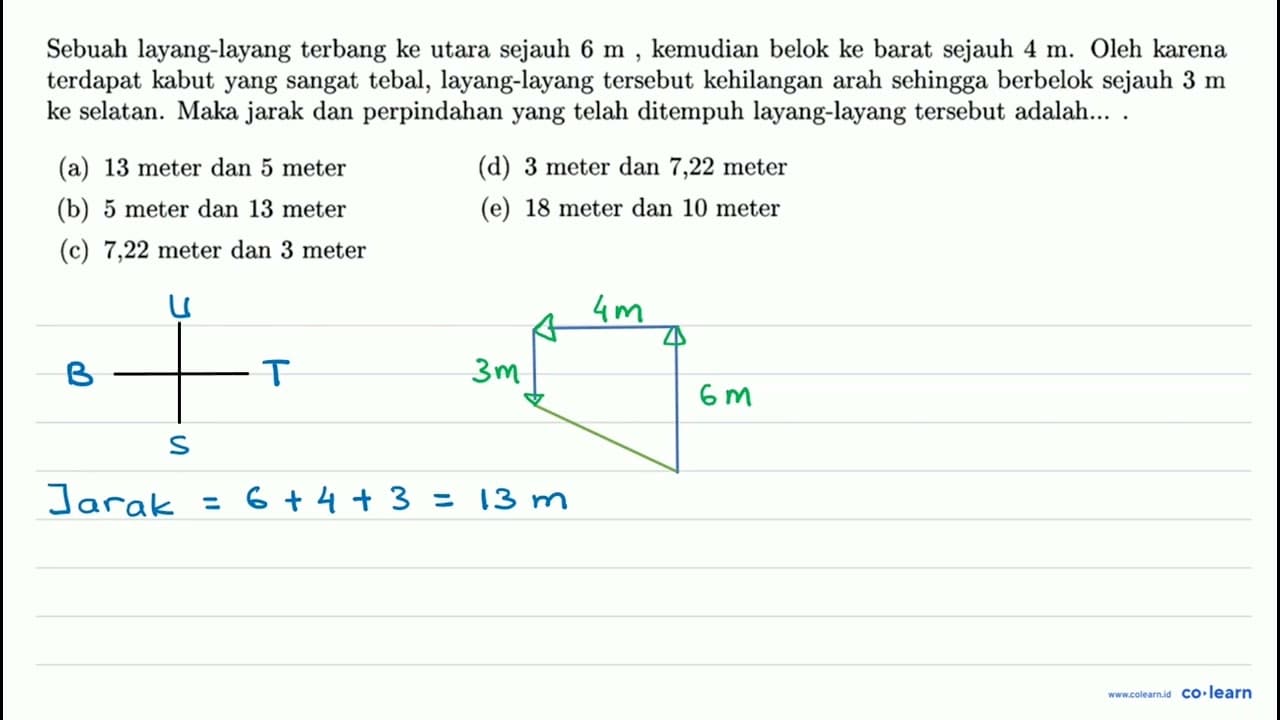 Sebuah layang-layang terbang ke utara sejauh 6 m, kemudian