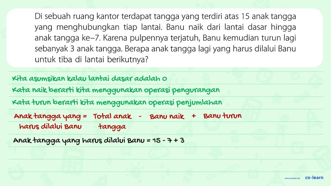 Di sebuah ruang kantor terdapat tangga yang terdiri atas 15