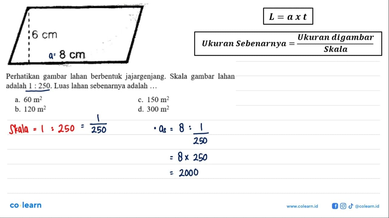 Perhatikan gambar lahan berbentuk jajargenjang. Skala