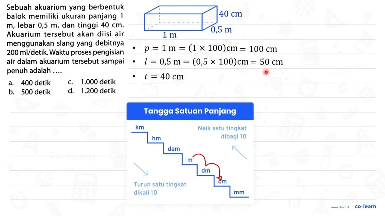 Sebuah akuarium yang berbentuk balok memiliki ukuran