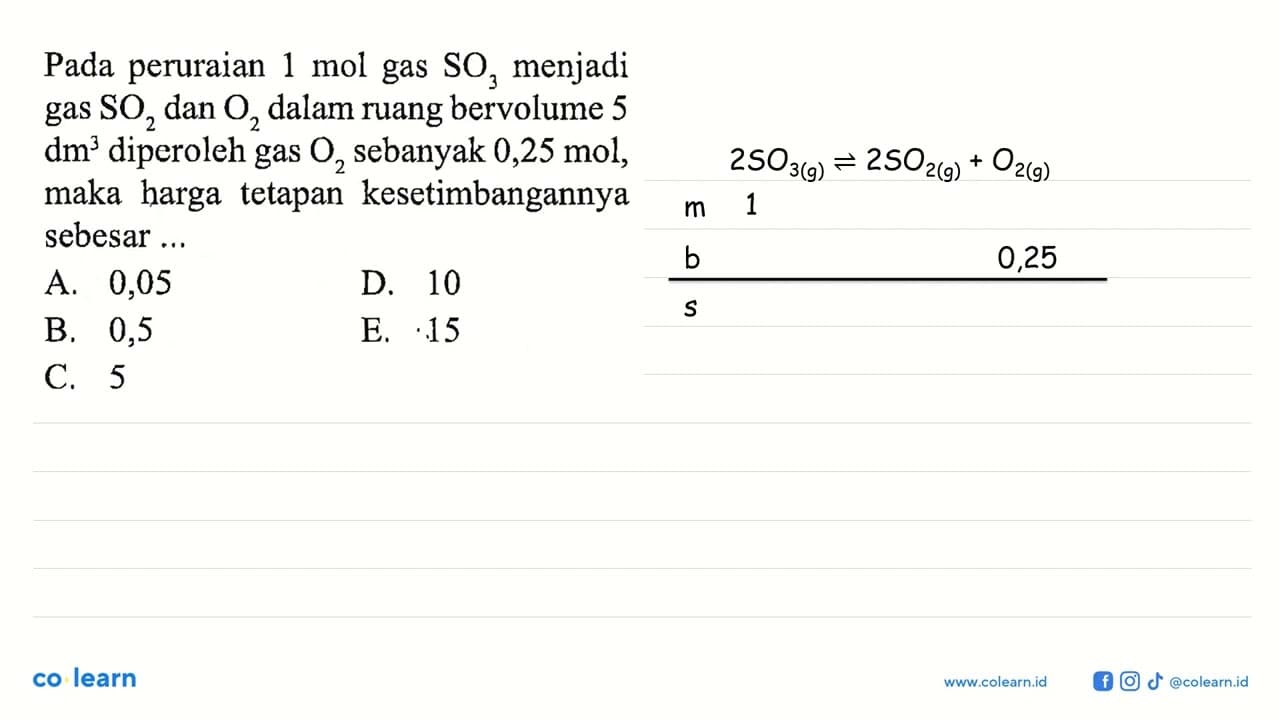 Pada peruraian 1 mol gas SO3 menjadi gas SO2 dan O2 dalam