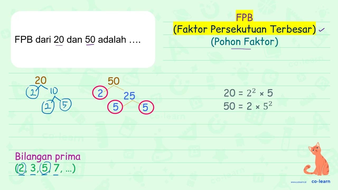 FPB dari 20 dan 50 adalah ....