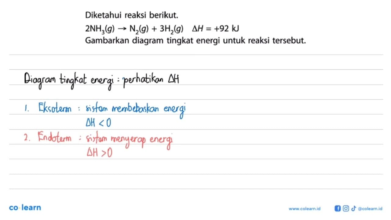 Diketahui reaksi berikut. 2NH3(g) -> N2(g) + 3H2(g) Delta H