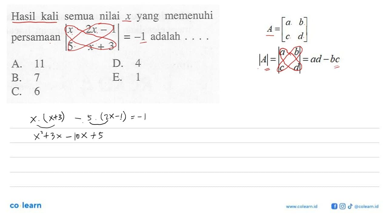 Hasil kali semua nilai x yang memenuhi persamaan |x 2x-1 5