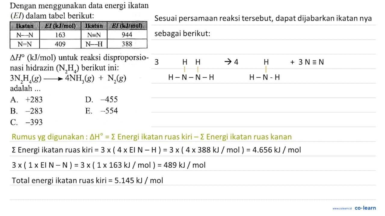 Dengan menggunakan data energi ikatan (EI) dalam tabel